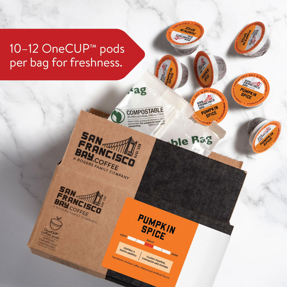 100% arabica beans from San Francisco Bay deliver smooth high-altitude flavor.
