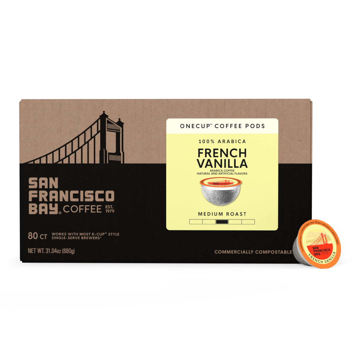 San Francisco Bay arabica beans harvested at high altitude for smooth flavor.