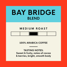 Steaming cup of Bay Bridge Blend showing rich cocoa and berry notes