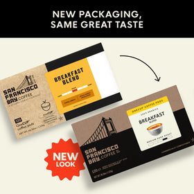 San Francisco Bay Breakfast Blend K-Cups ready for machine use, a fast brew option.