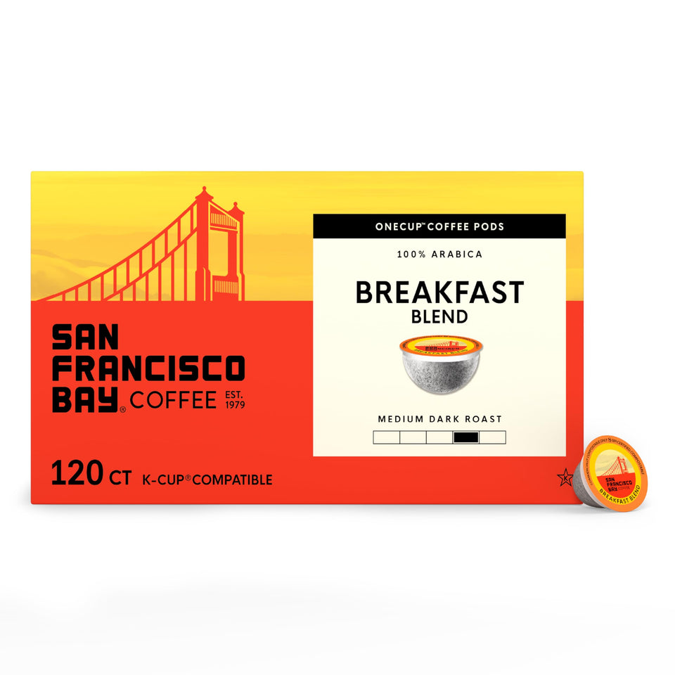 San Francisco Bay Breakfast Blend K-Cup packaging shown for quick, convenient mornings.