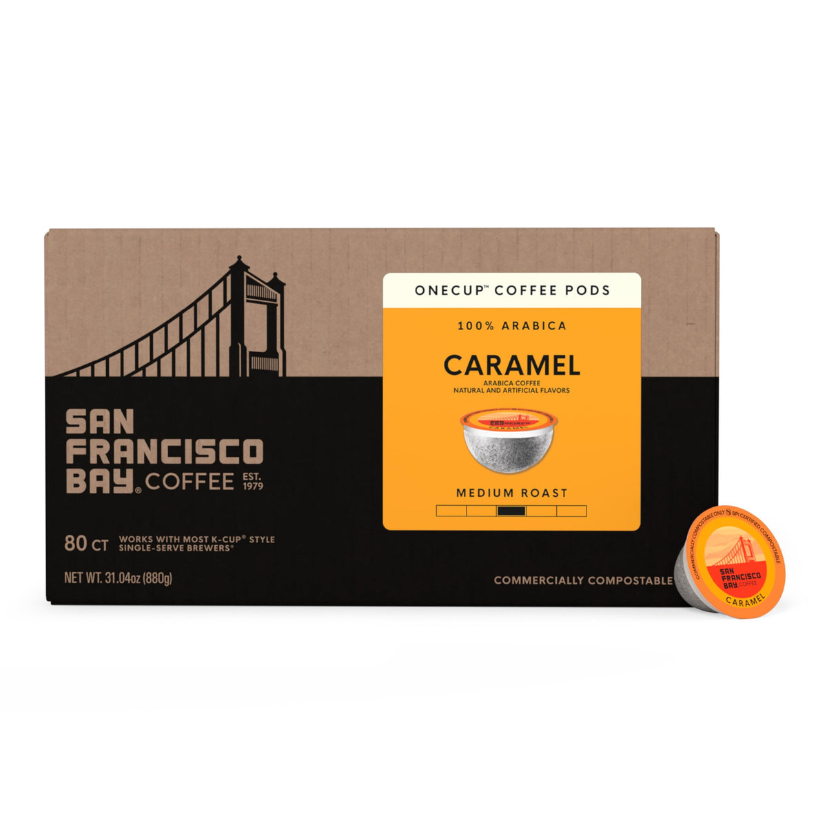 Close-up of aroma notes from SAN FRANCISCO BAY Caramel K-Cup pods