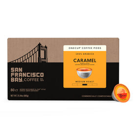 Close-up of aroma notes from SAN FRANCISCO BAY Caramel K-Cup pods