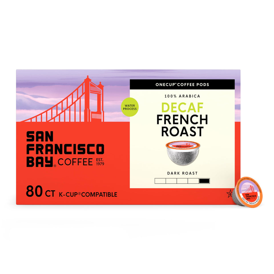San Francisco Bay decaf French Roast pod showcasing rich flavor for evening coffee
