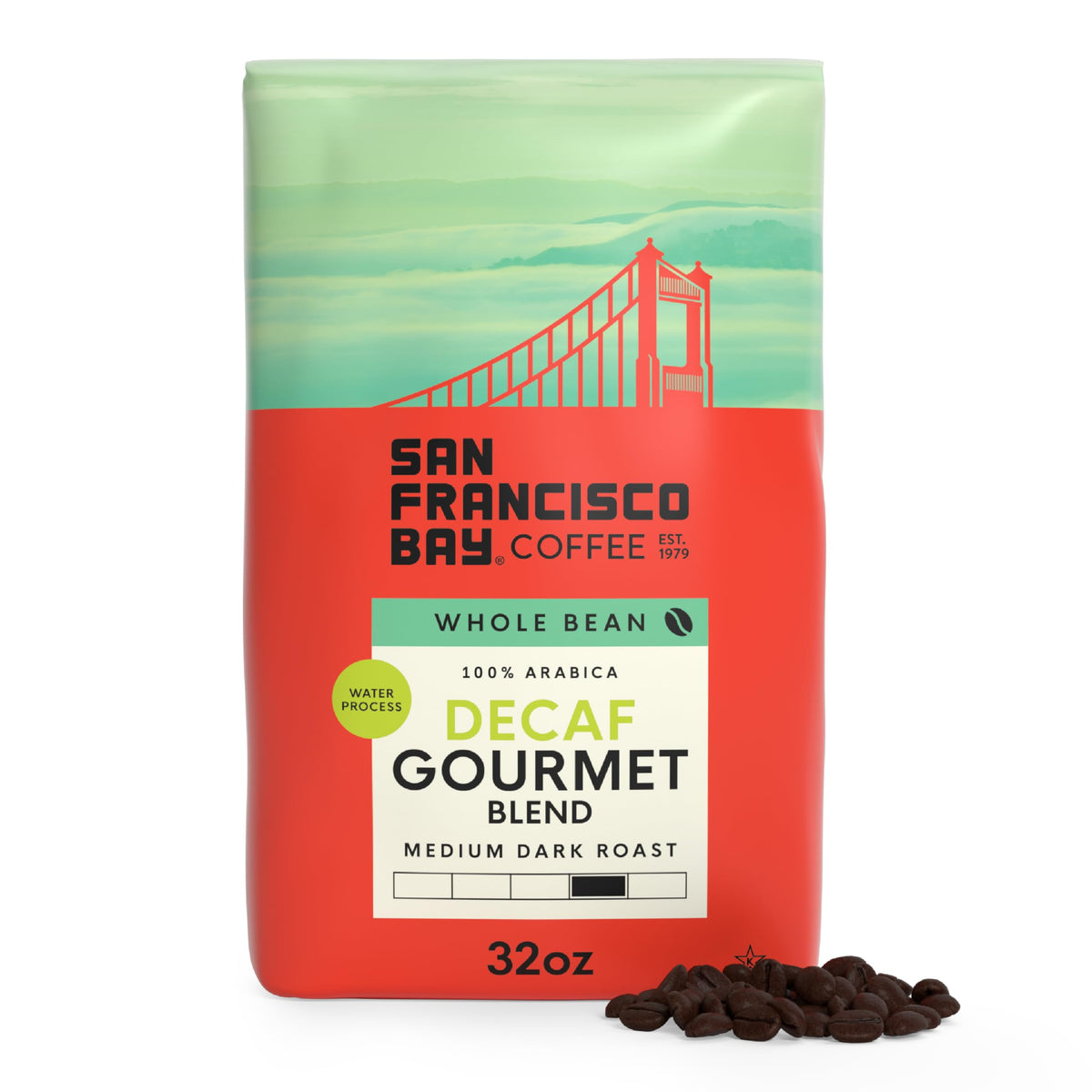 San Francisco Bay Decaf Gourmet Blend whole bean 2-lb bag for smooth, caffeine-free mornings