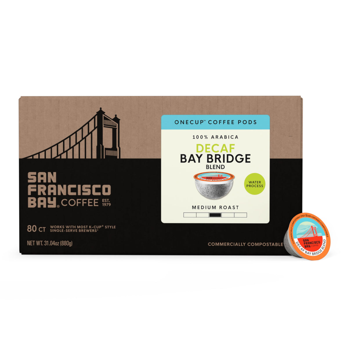 San Francisco Bay Decaf K-Cup compatible pod fits most single-serve brewers.