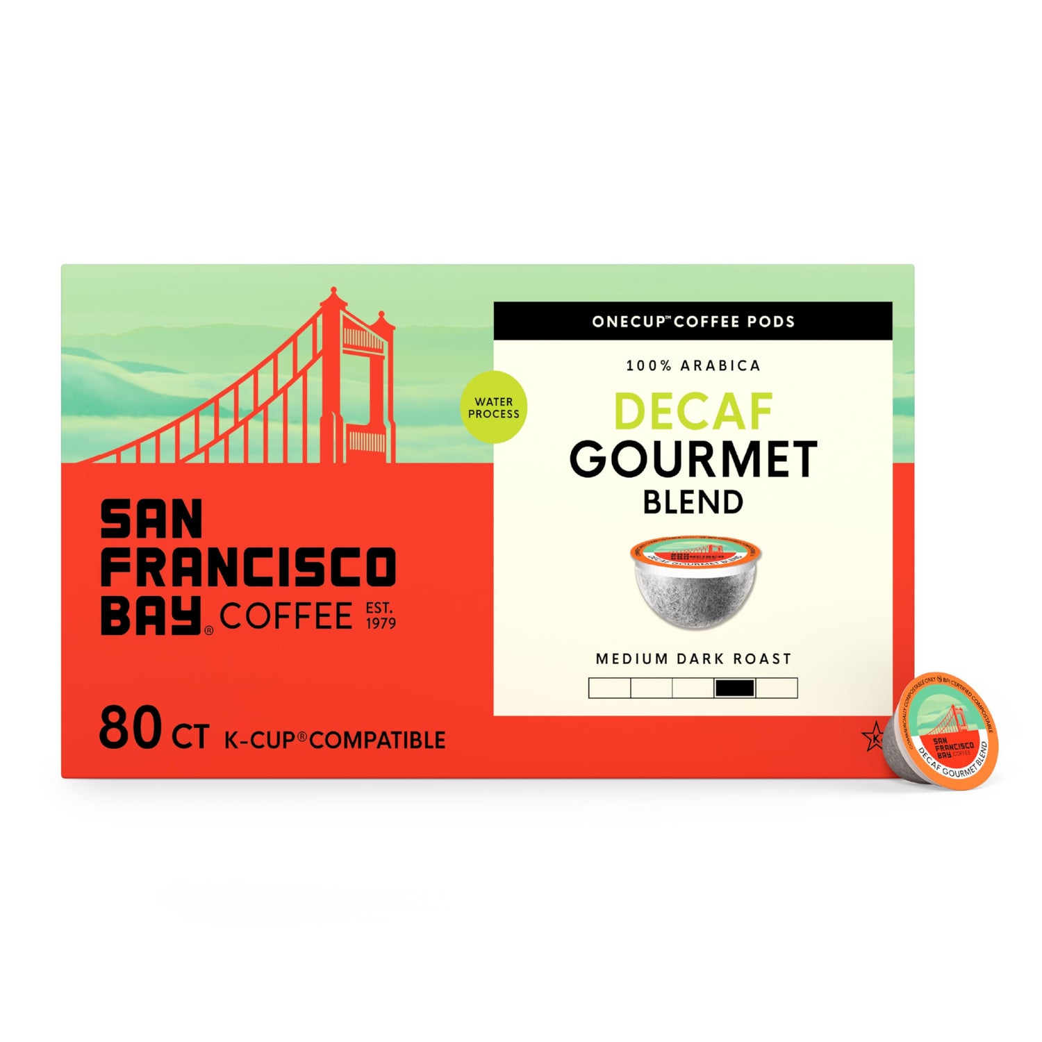 San Francisco Bay decaf K-Cup pods gourmet blend, ready for a quick flavorful cup