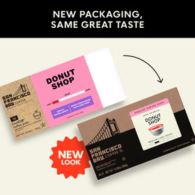 San Francisco Bay Donut Shop pods on shelf for convenient single-serve mornings