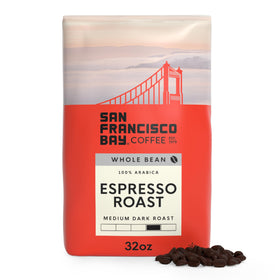 San Francisco Bay Espresso Roast bag ready for home brewing and rich aroma.