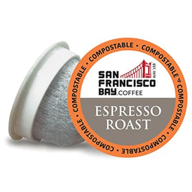 San Francisco Bay Espresso Roast pod close-up with rich crema for bold mornings