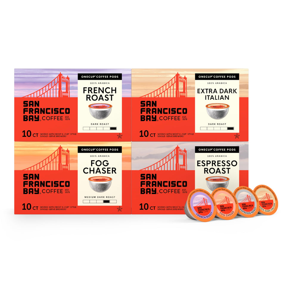 Fog Chaser K-Cup pod by San Francisco Bay with bold roast aroma for morning rituals.