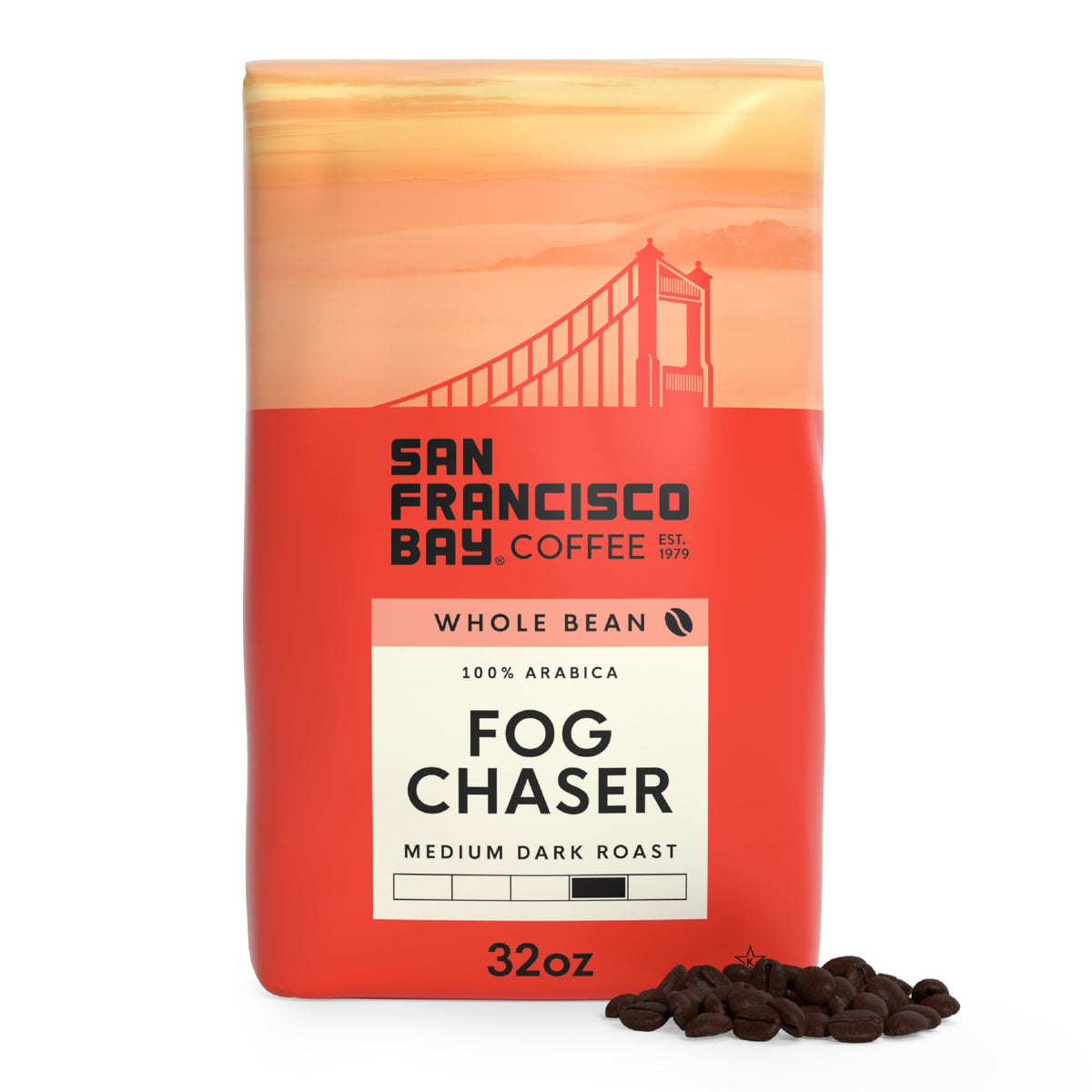 San Francisco Bay Fog Chaser pack shot showing balanced medium-dark blend for everyday coffee.