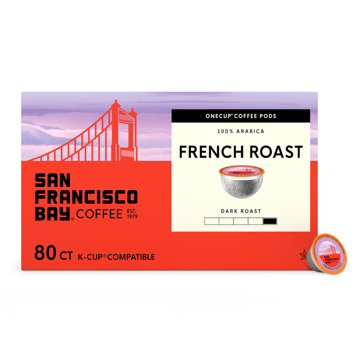 San Francisco Bay French Roast K‑Cup pod close-up with bold chocolate notes