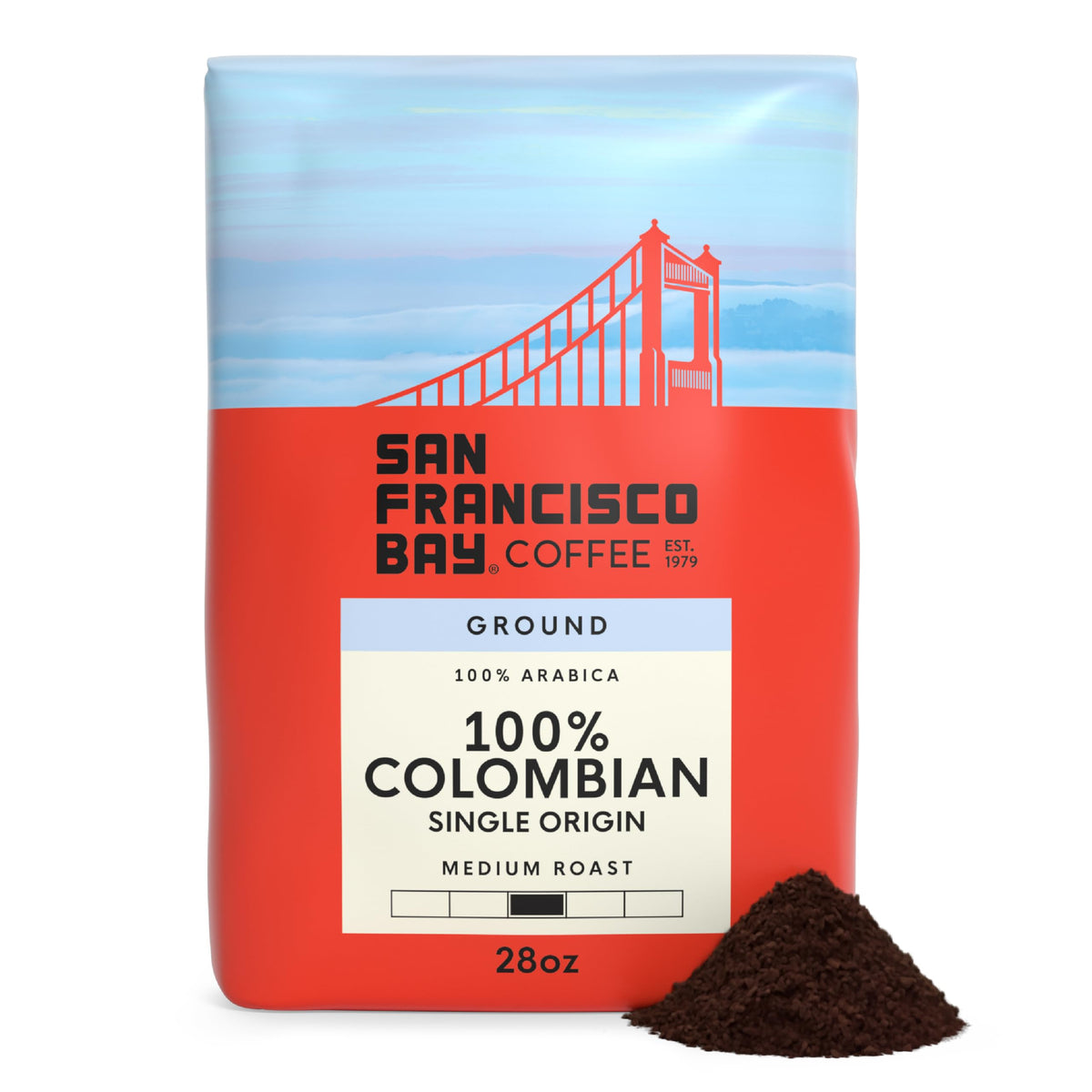 San Francisco Bay ground coffee bag with 100% Arabica for a rich, smooth cup at home.