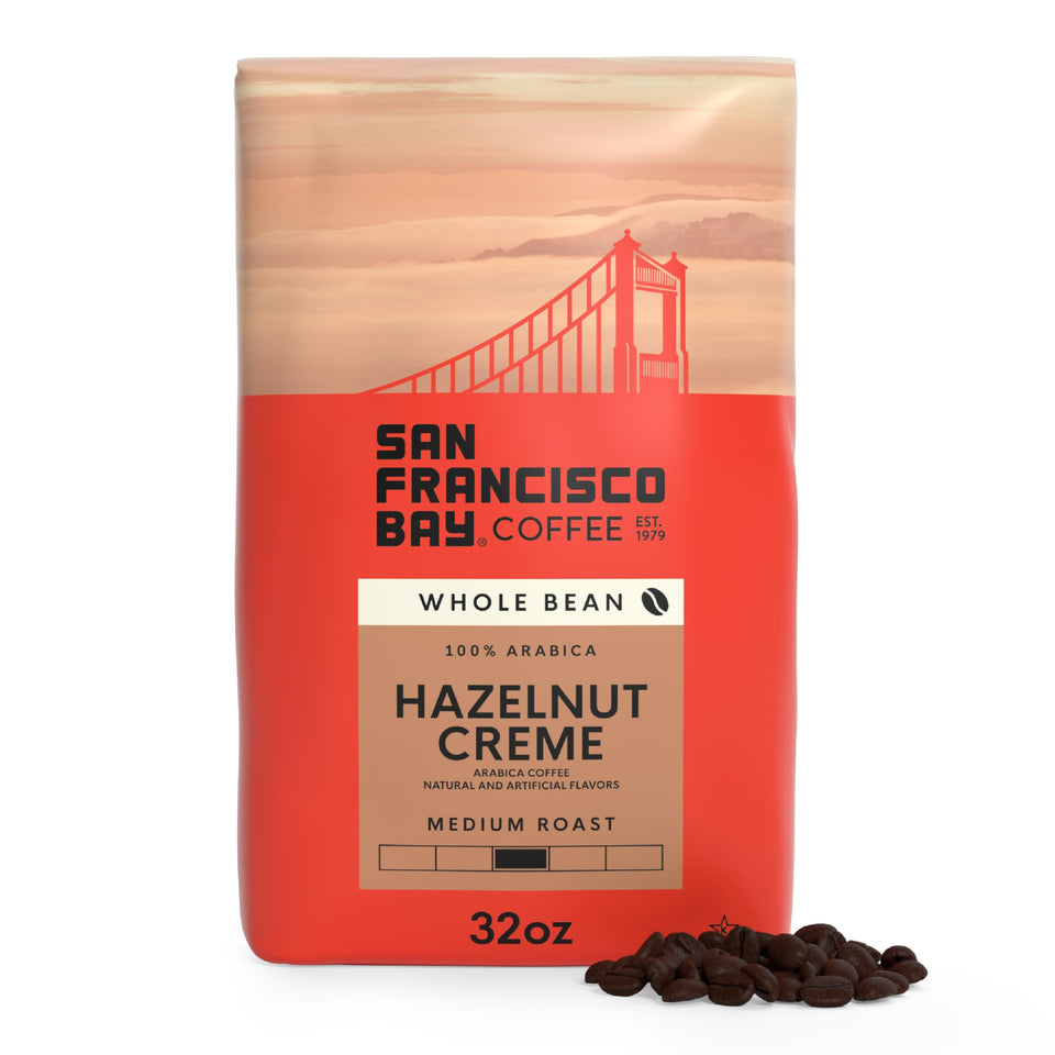 San Francisco Bay Hazelnut Creme 2lb bag front shows ready-to-brew flavor
