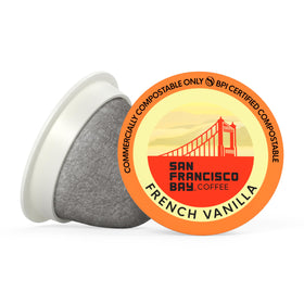 San Francisco Bay plant-based packaging for sustainable coffee pods.