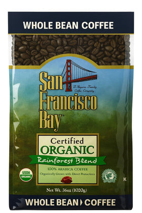 San Francisco Bay Rainforest Blend bag for fresh organic coffee at home