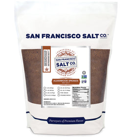 San Francisco Salt Alderwood smoked sea salt bottle boosts seafood flavor with clean smokiness.