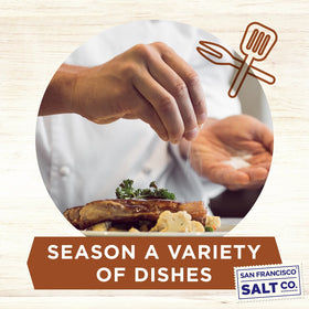 San Francisco Salt Alderwood smoked sea salt fine grain for easy sprinkling.