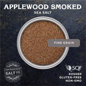 Close-up of fine grains from San Francisco Salt Company Applewood Smoked Sea Salt.
