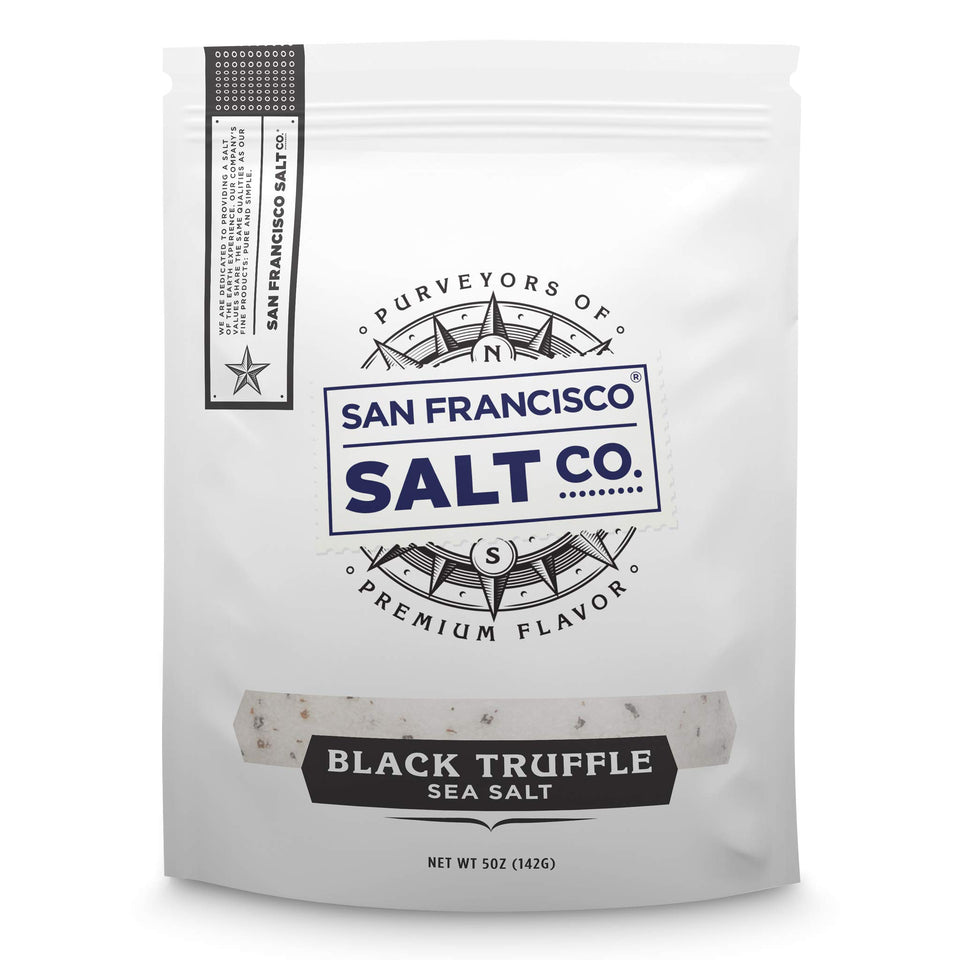 San Francisco Salt Company Italian Black Truffle Salt bottle adds gourmet finishing touch to pasta.