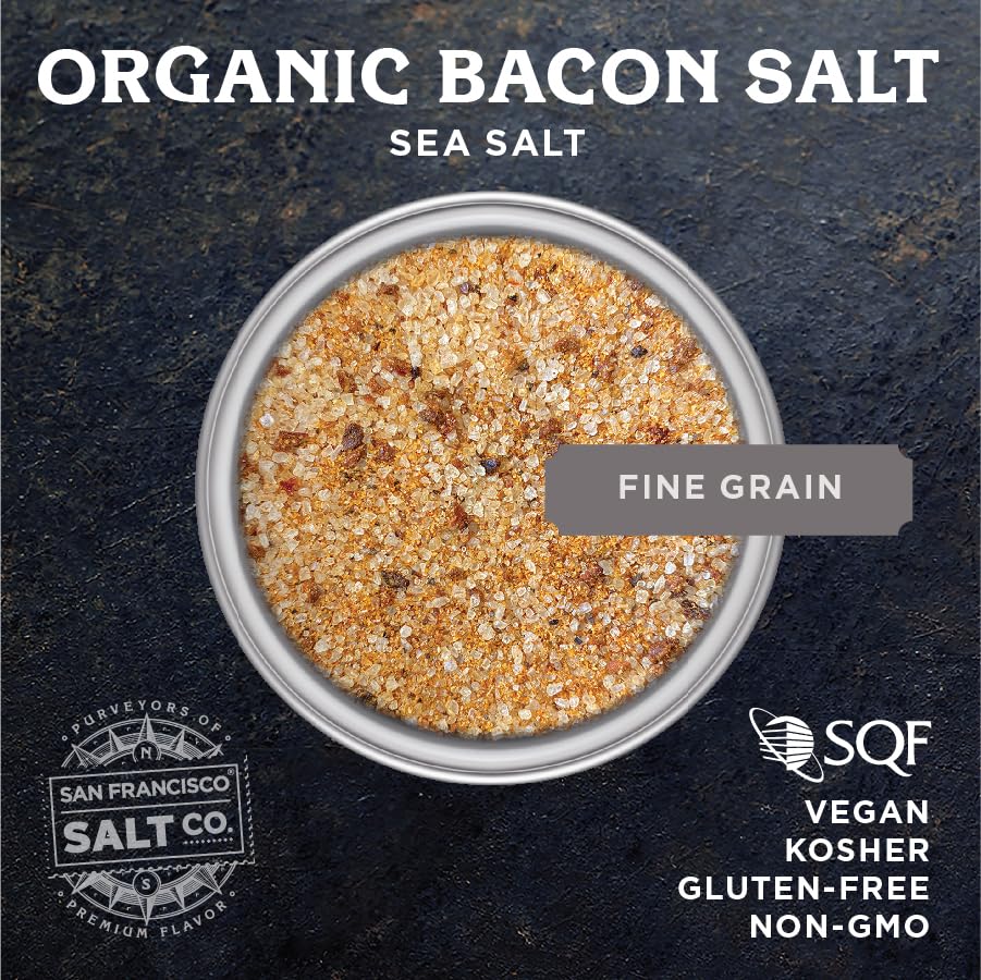 San Francisco Salt Co Organic Bacon Salt fine grain close-up ideal for quick seasoning.