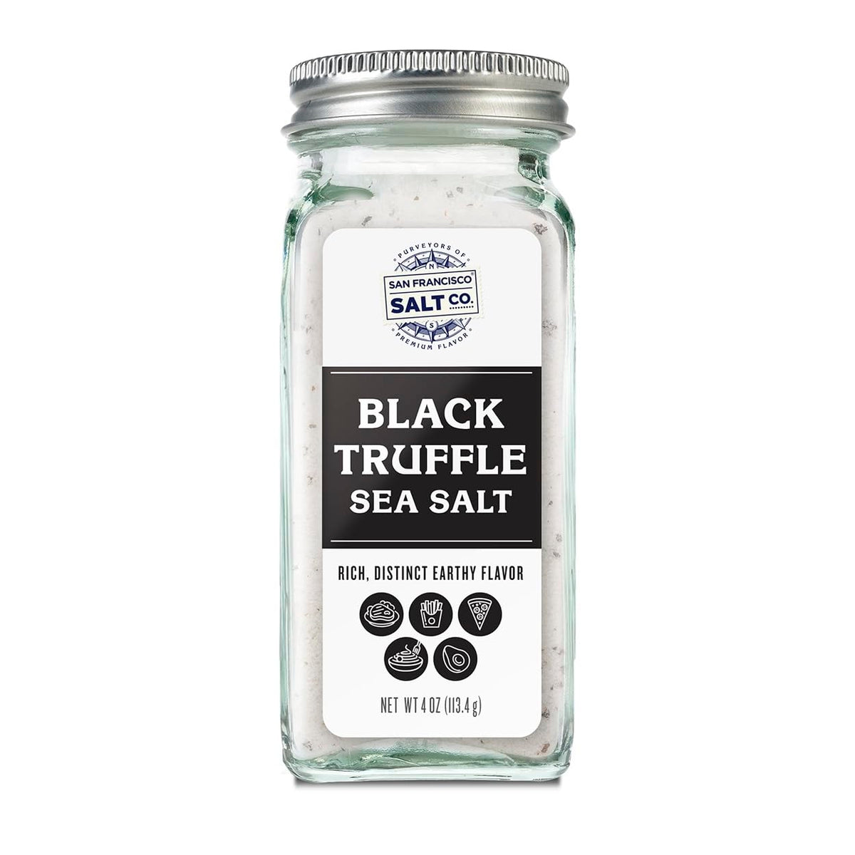 San Francisco Salt Company Italian Black Truffle Sea Salt glass shaker, premium finishing touch