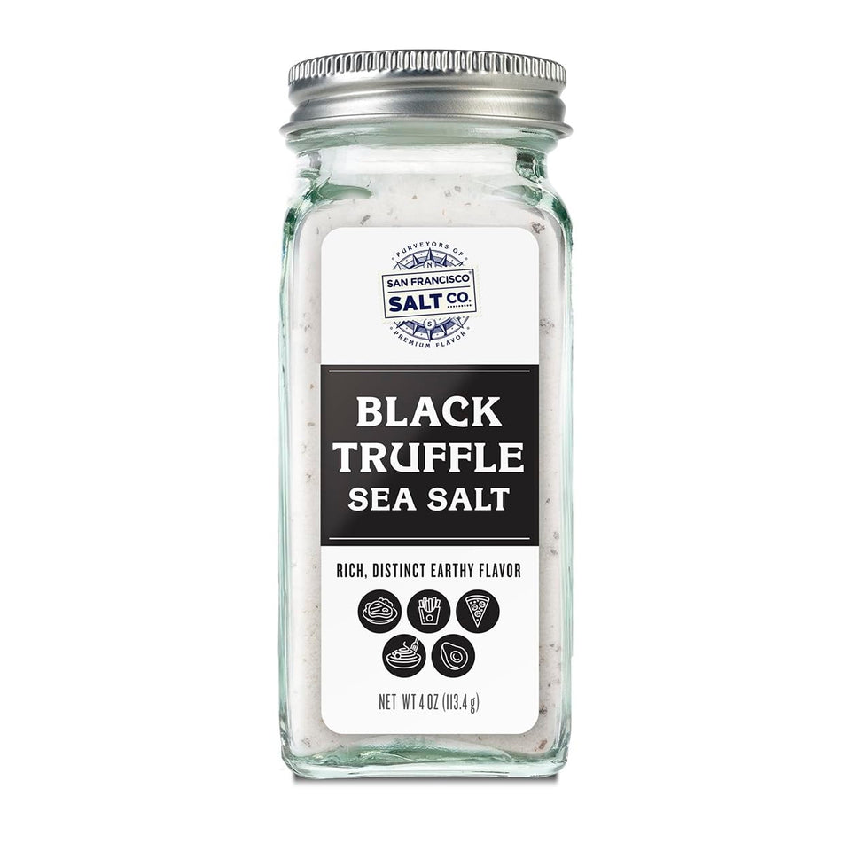San Francisco Salt Company Italian Black Truffle Sea Salt glass shaker, premium finishing touch