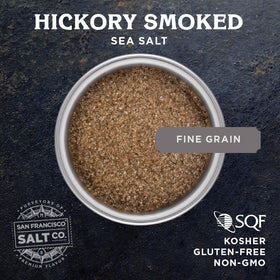 San Francisco Salt Company Hickory Smoked Sea Salt pour shot for seasoning.
