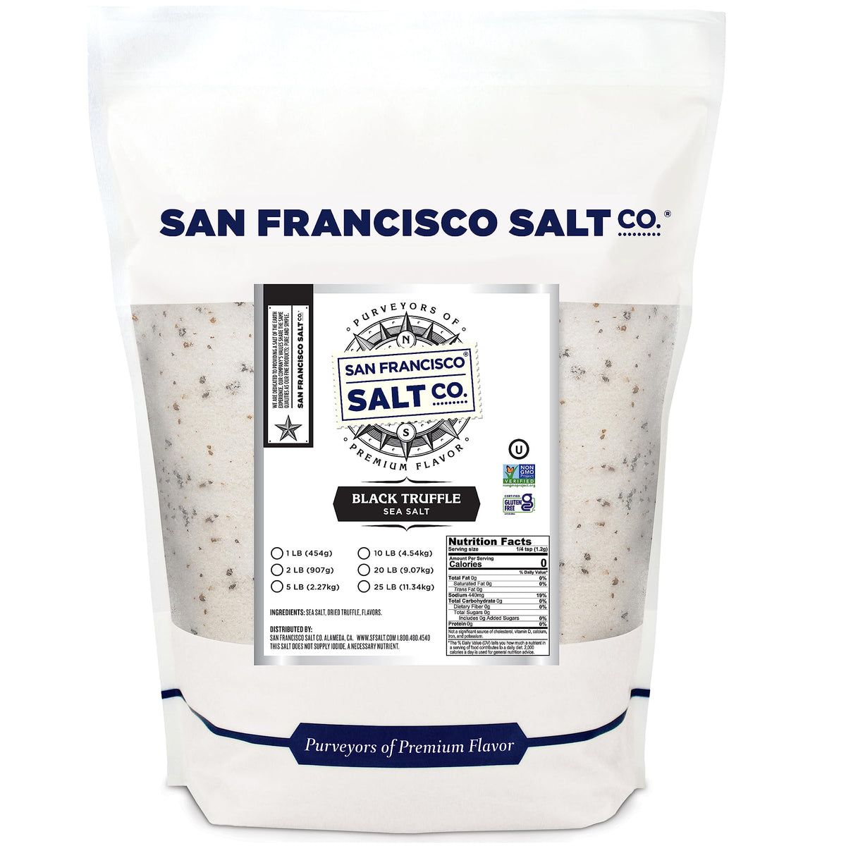 San Francisco Salt Company Italian Black Truffle Salt bulk bag front: gourmet finishing touch for meals