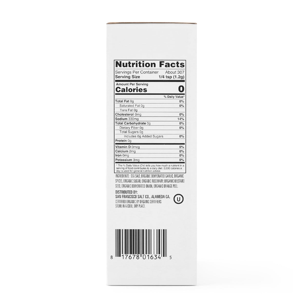 San Francisco Salt Company certification label confirms kosher, organic sourcing for confident brining