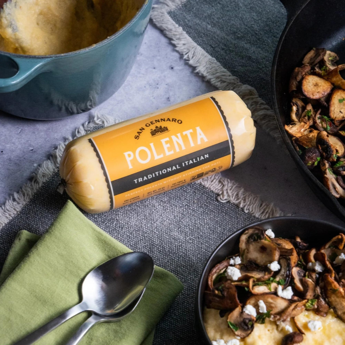 San Gennaro polenta tube baked as a hearty side dish.