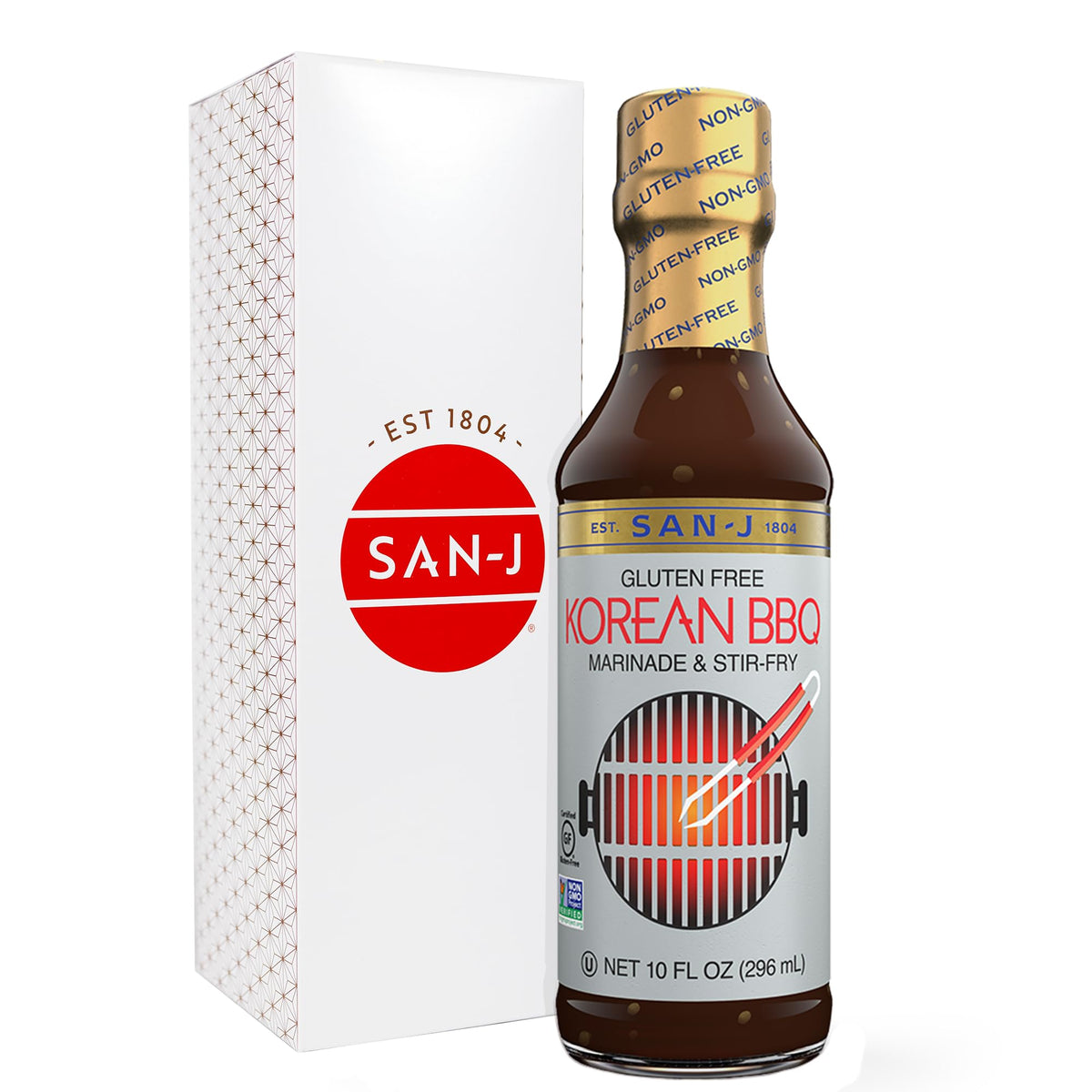 San-J Gluten Free Korean BBQ Sauce bottle for grilling and marinades.