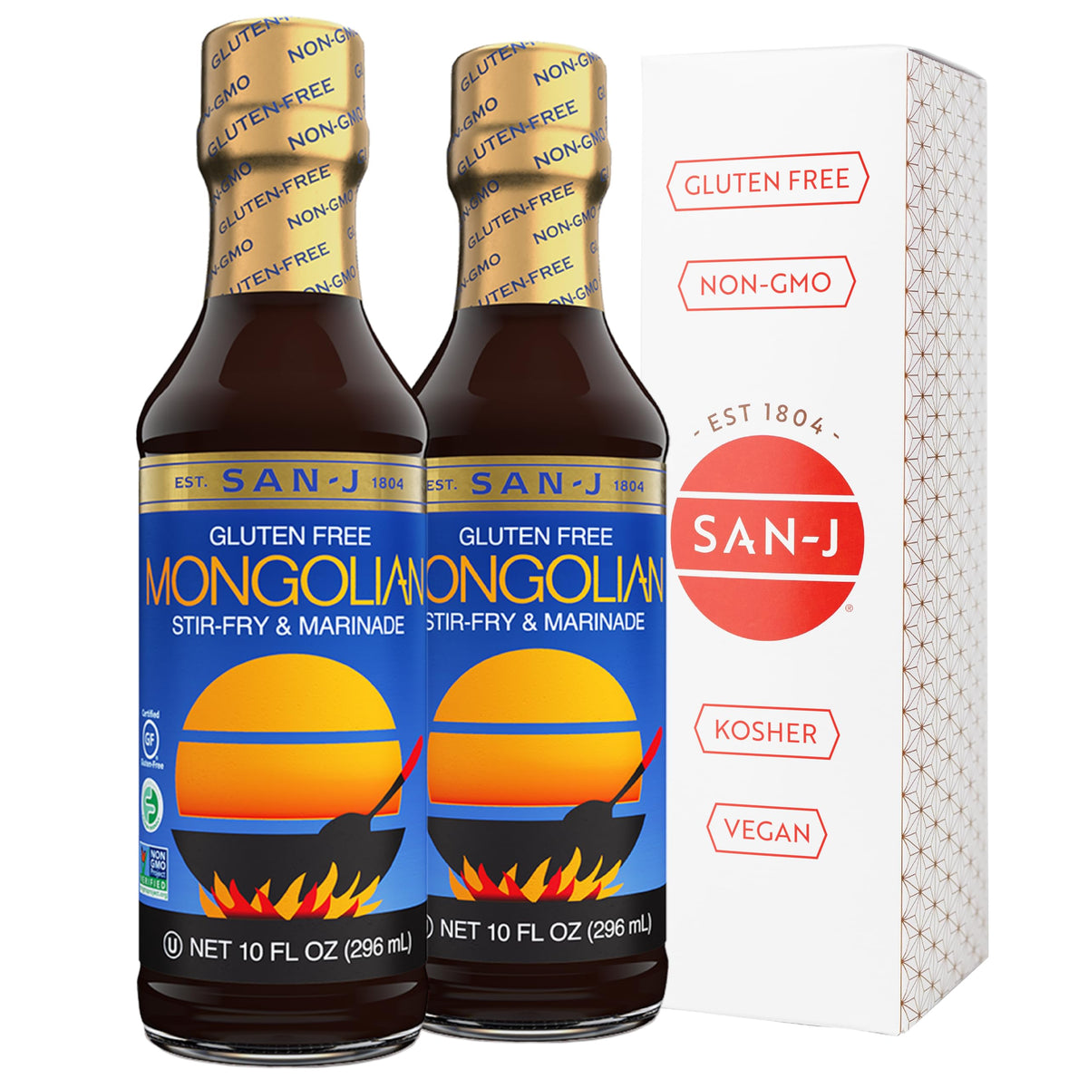 San-J Mongolian Sauce bottle from top view, ready for quick weeknight meals.