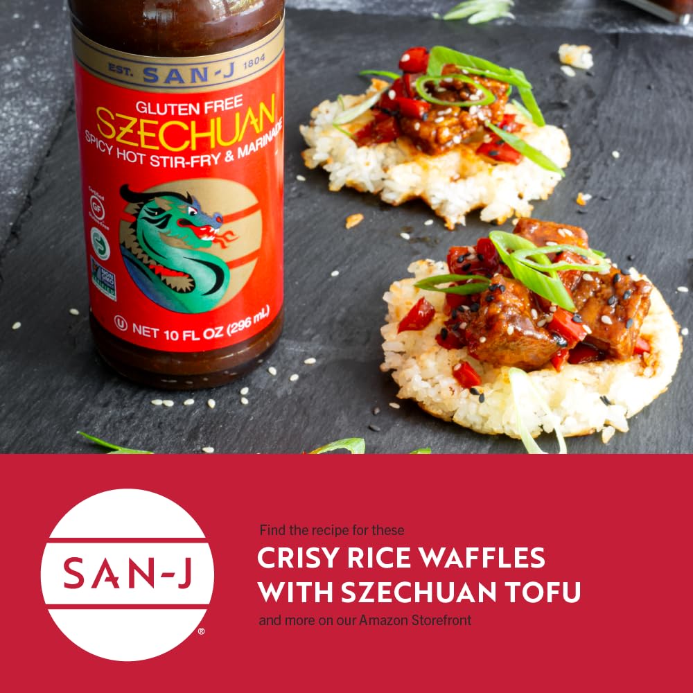 Stir-fry scene featuring San-J Spicy Szechuan Sauce for depth and heat
