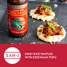 Stir-fry scene featuring San-J Spicy Szechuan Sauce for depth and heat