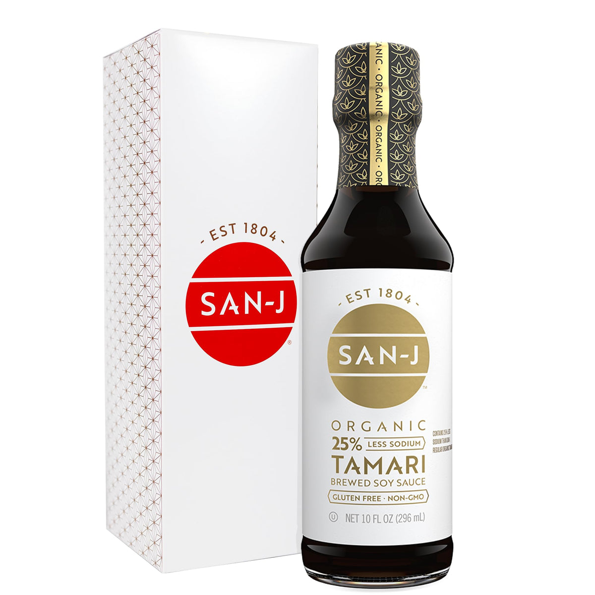 San-J Tamari bottle close-up; rich flavor and gluten-free goodness.