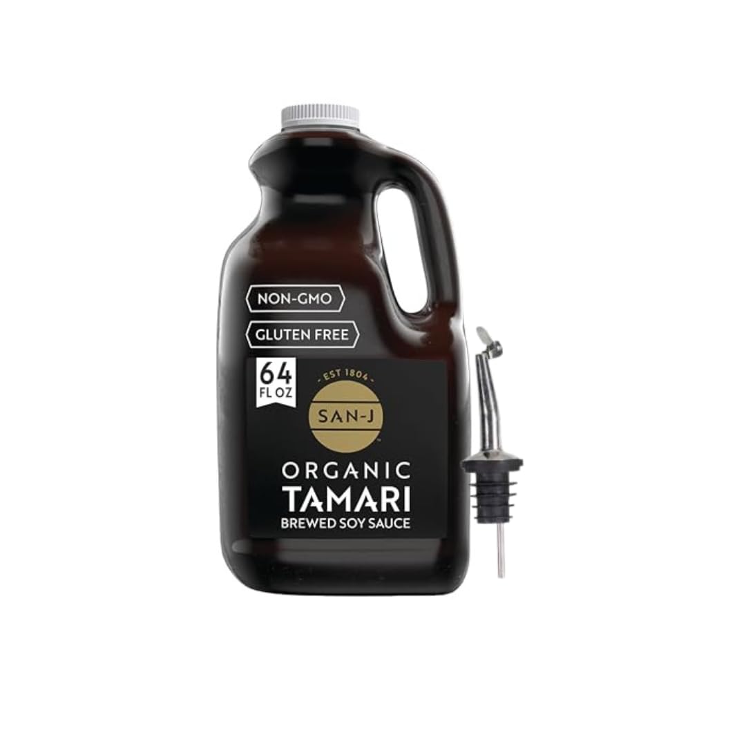 San-J tamari bottle front view highlighting organic gluten-free sauce for flavorful meals