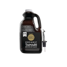 San-J tamari bottle front view highlighting organic gluten-free sauce for flavorful meals