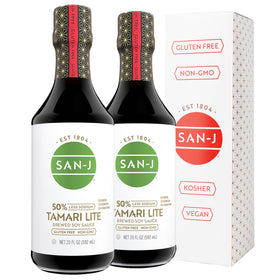 San-J Tamari Lite bottle for dipping and marinating with 50% less sodium.