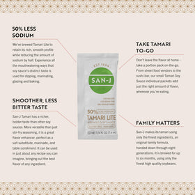 San-J Tamari Lite marinade and dipping packet in action