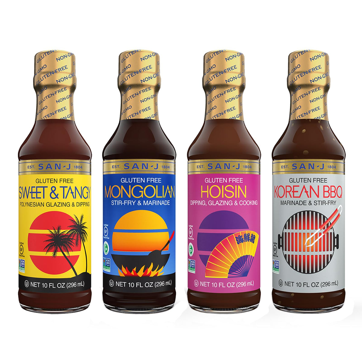 San-J Variety Pack Sweet Tangy bottle pour adds bold flavor to stir-fries