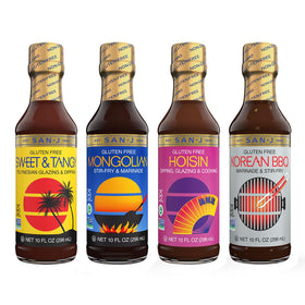 San-J Variety Pack Sweet Tangy bottle pour adds bold flavor to stir-fries