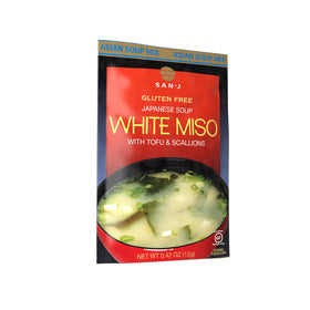 San-J White Miso Soup packets opened, ready to pour for a fast bowl.