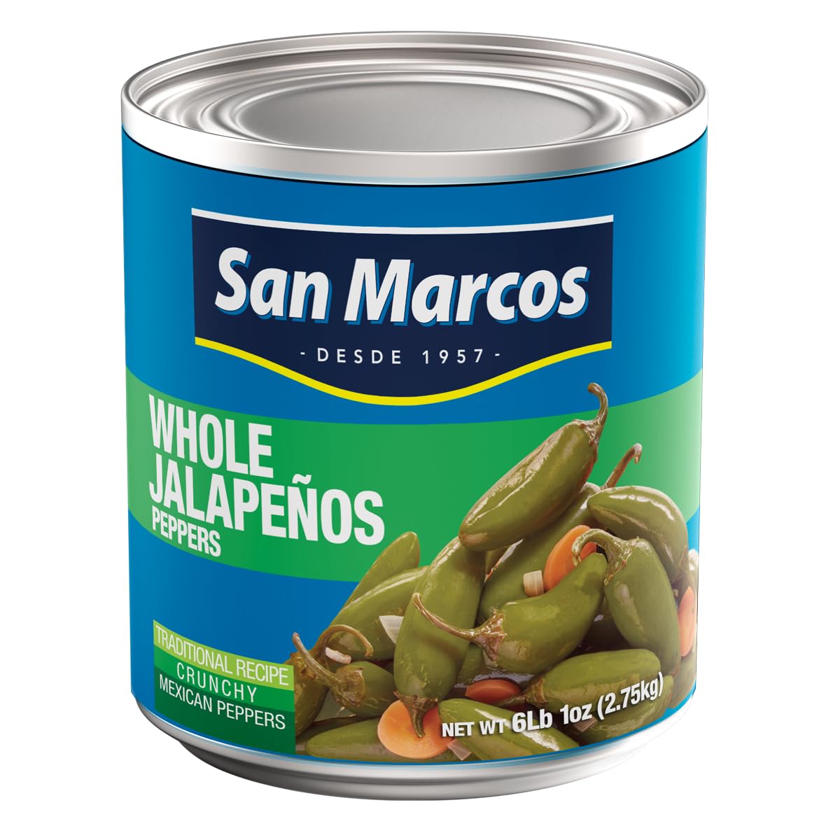 San Marcos whole jalapeños handpicked, perfect for spicing sandwiches and nachos.