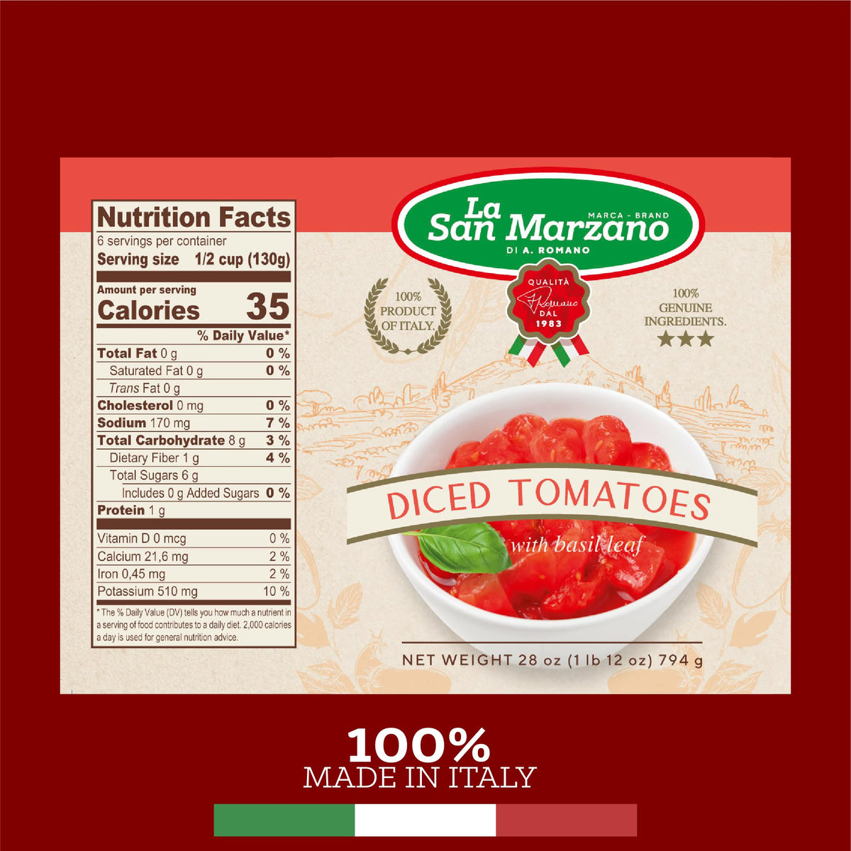 San Marzano region packaging emphasizing authentic Italian production