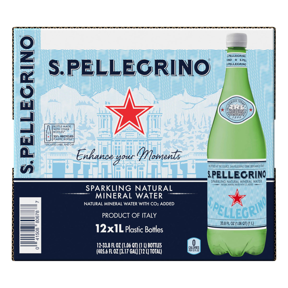 San Pellegrino 12-pack label close-up, showcasing branding