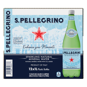 San Pellegrino 12-pack label close-up, showcasing branding