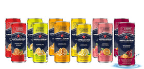 San Pellegrino Aranciata can with orange bubbles, ideal for pairing with light meals.