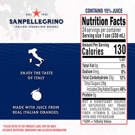 Pour of San Pellegrino Aranciata Rossa into glass for serving.